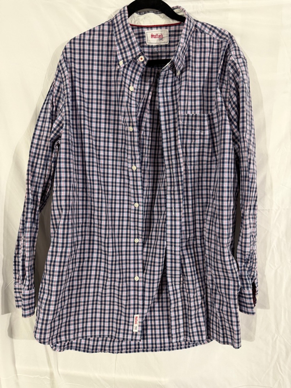 Stafford Prep Men's XL Plaid Button Down Shirt Navy Red White Long Sleeve
